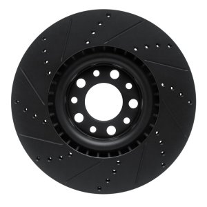 Alfa Romeo Stelvio Brake Rotor (1) - Front Right - R1 Concepts - Drilled & Slotted - Black - `17-`25